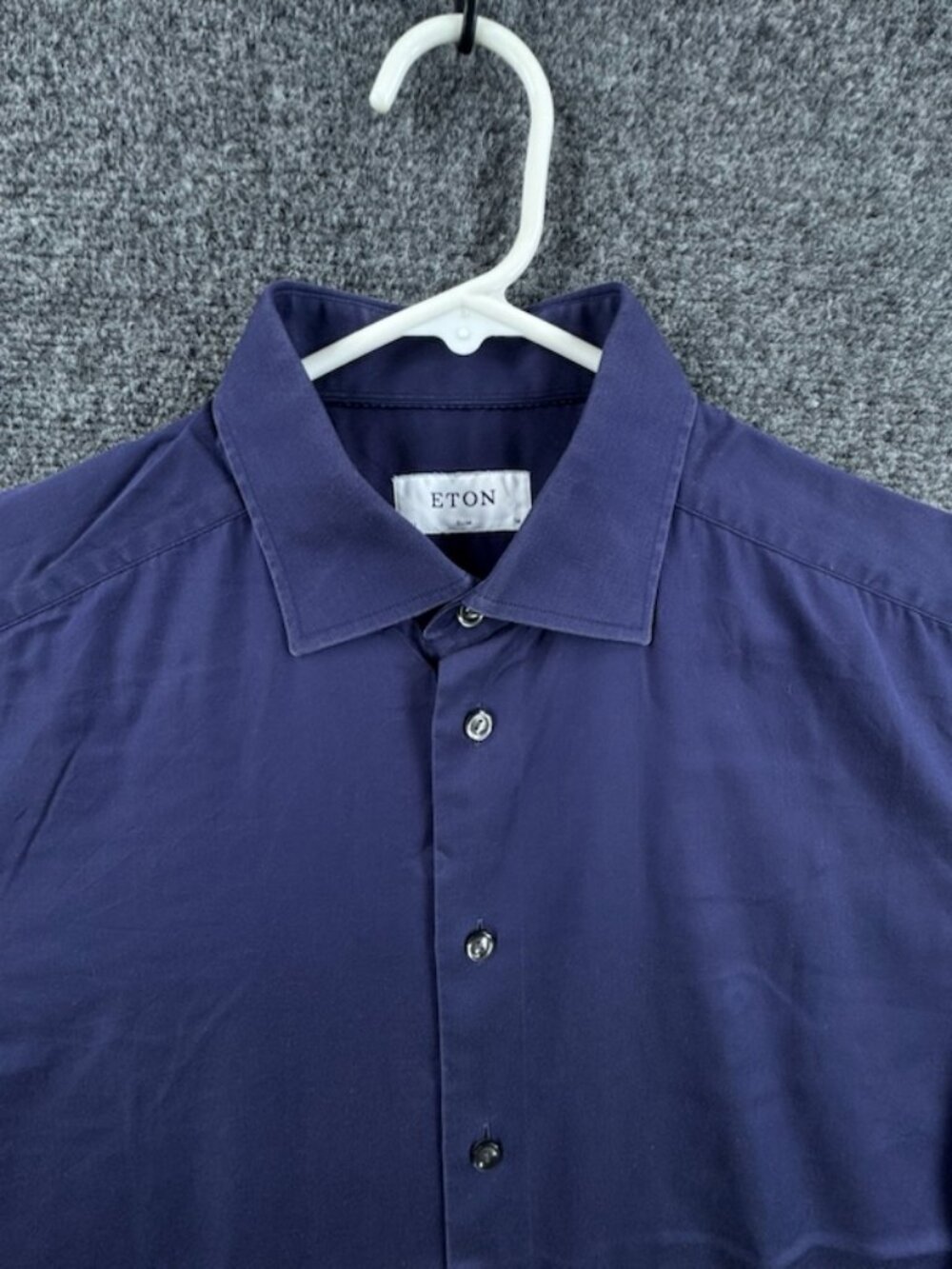 Eton Navy All Cotton 16 Slim Blue Premium Long Sleeve Office Mens Shirt Solid